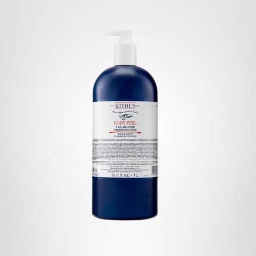 Kiehl's Body Fuel All-in-One Energizing Body Wash & Shampoo for Men, with Menthol, Caffeine, Vitamin E & Vitamin C, Gently Removes Excess Oil, Sweat & Impurities, for Men's Skin and Hair - 33.8 fl oz