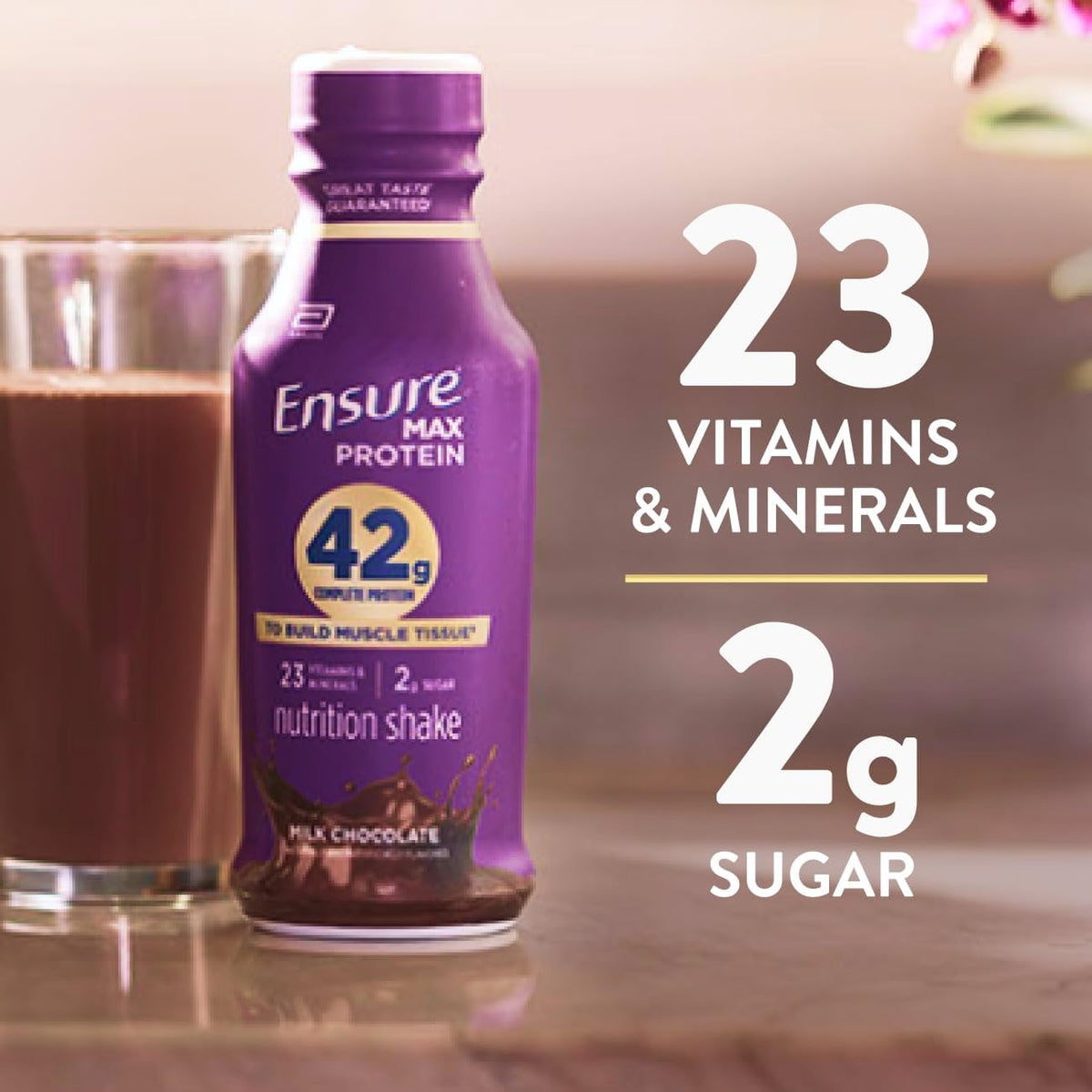 Ensure Max Protein Milk Chocolate Shake, 42g High Protein, 12 Pack | Each Protein Shake has 2g Sugar, 220 Calories, 23 Essential Vitamins & Minerals, and 2 Key Electrolytes for Active Adults