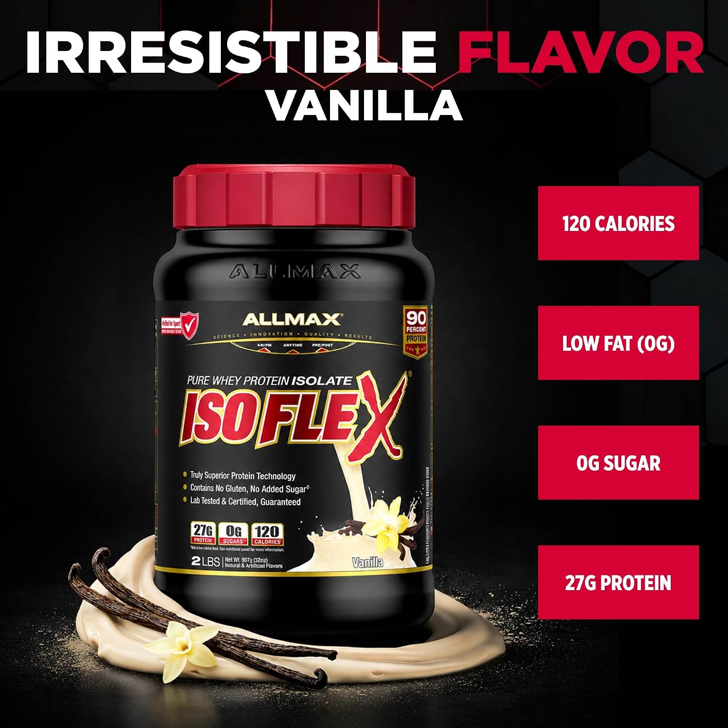 ALLMAX ISOFLEX Whey Protein Isolate, Vanilla, 2 lb