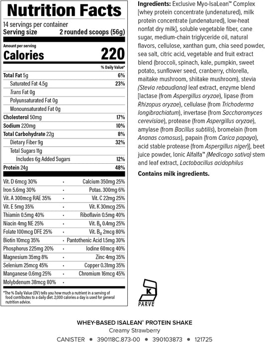 Isagenix IsaLean, 24g Protein Shake, Creamy Strawberry, 27.7 oz | Meal Replacement Protein Shake, Supports Lean Muscle, Keeps You Full for Longer, Formulated with MCT Oil and Vitamins
