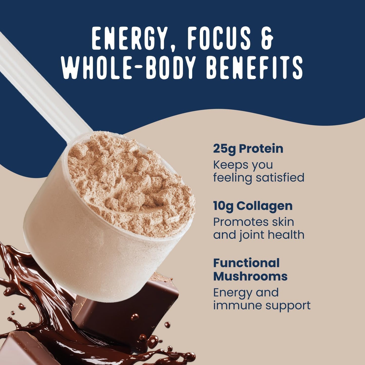 FlavCity Chocolate All in One Protein Shake Powder - On the Go Meal Alternative + Collagen Peptides, Reishi & Cordyceps - Focus, Skin, Hair & Joint Support - 100% Grass Fed Whey, 20 Servings