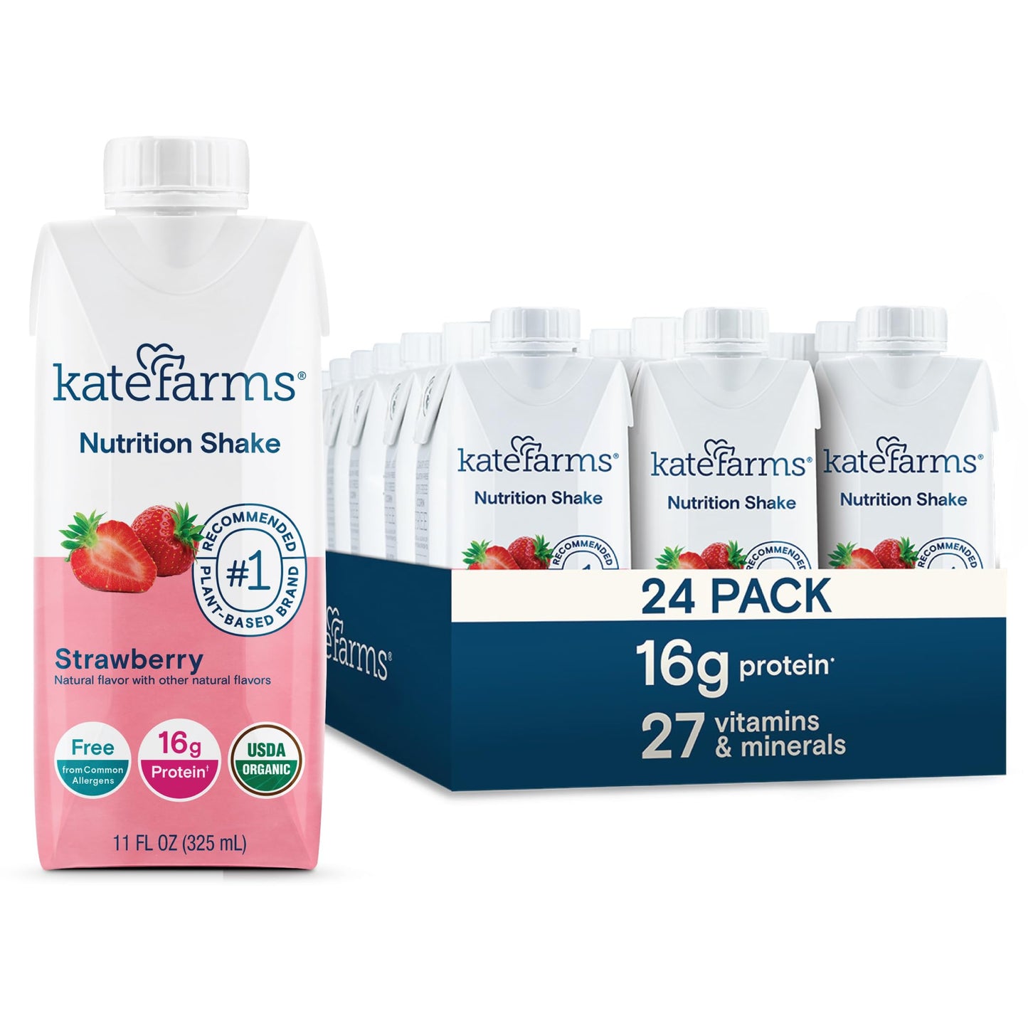 KATE FARMS Organic Nutrition Shake, Chocolate, 16g Protein, 6 Pack | Organic chocolate nutrition shake with 16g protein and 27 vitamins and minerals in every serving.