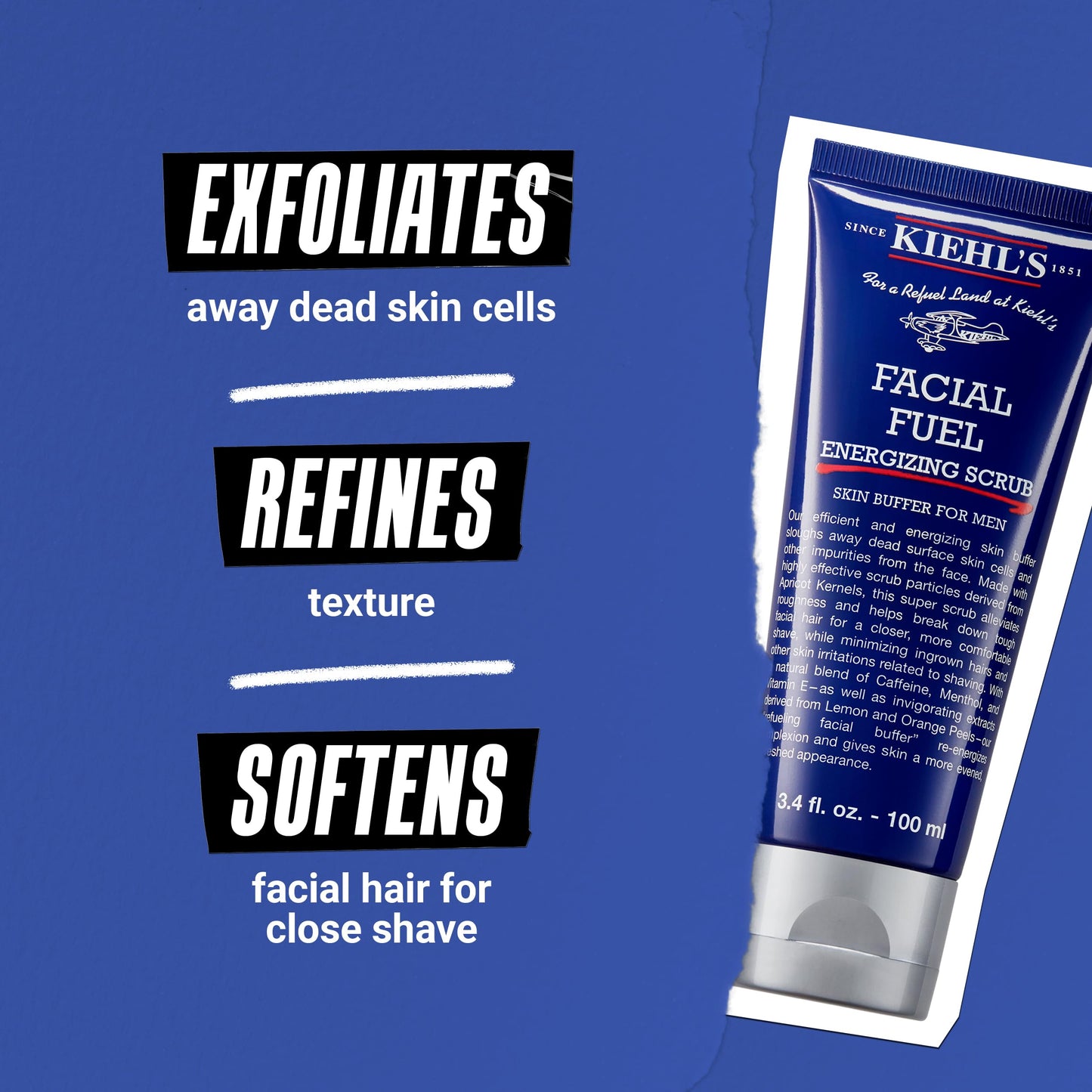 Kiehl's Facial Fuel Exfoliating Face Scrub, Facial Cleanser for Men, Smooths Skin & Removes Dead Skin, Dirt & Oil, Helps Soften Tough Facial Hair, with Caffeine, Menthol, Vitamin E - 5.0 fl oz