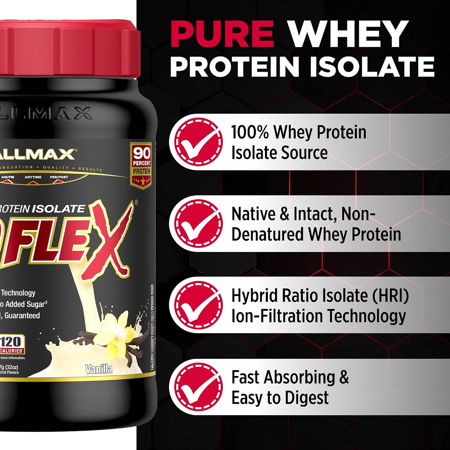 ALLMAX ISOFLEX Whey Protein Isolate, Vanilla, 2 lb